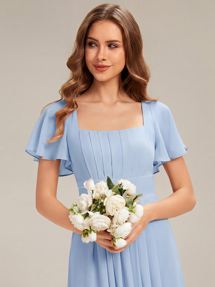 ever AVIEL|Ruched Chiffon Ruffle Sleeve Bridesmaid Dress