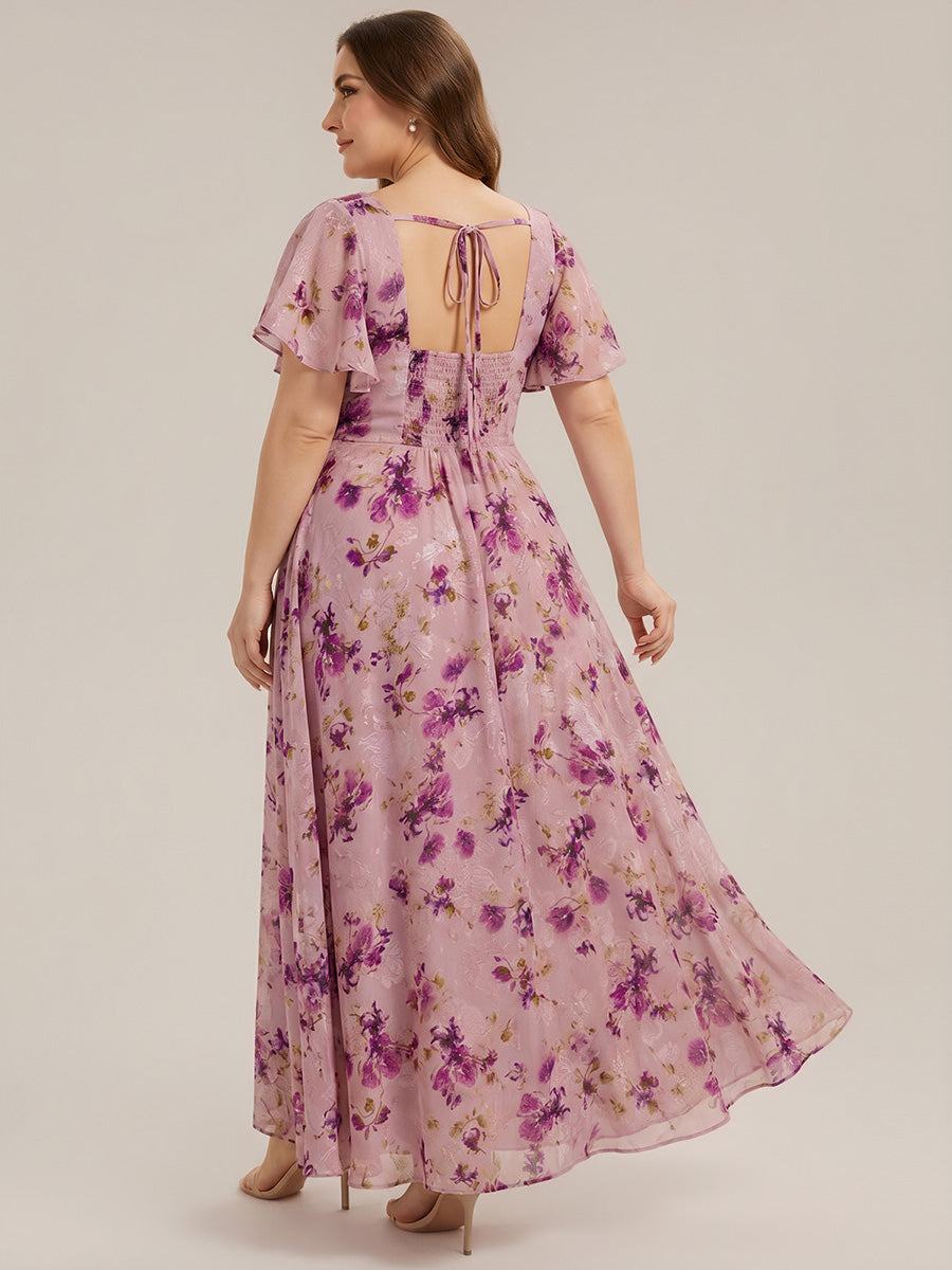ever AVIEL|Ruched Chiffon Ruffle Sleeve Bridesmaid Dress