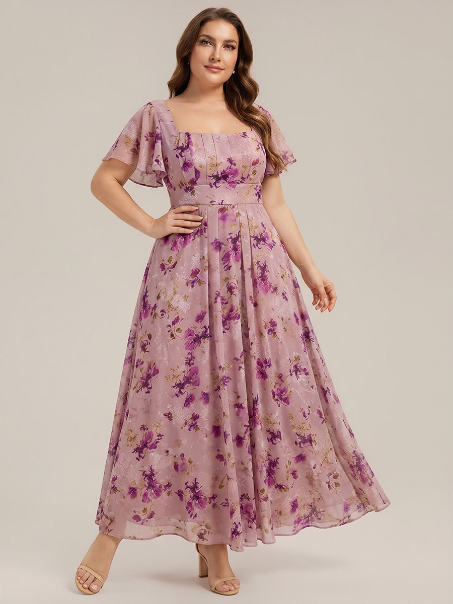 ever AVIEL|Ruched Chiffon Ruffle Sleeve Bridesmaid Dress