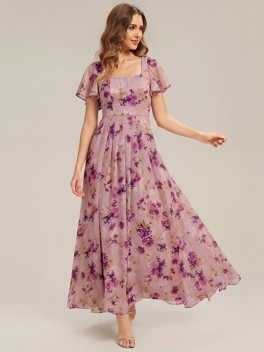 ever AVIEL|Ruched Chiffon Ruffle Sleeve Bridesmaid Dress