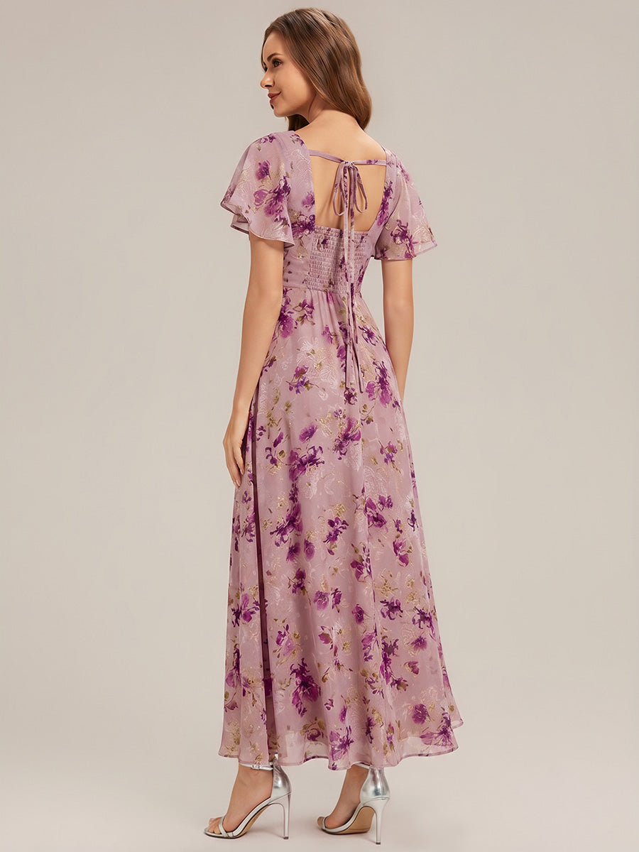 ever AVIEL|Ruched Chiffon Ruffle Sleeve Bridesmaid Dress