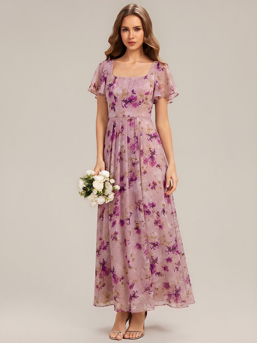 ever AVIEL|Ruched Chiffon Ruffle Sleeve Bridesmaid Dress