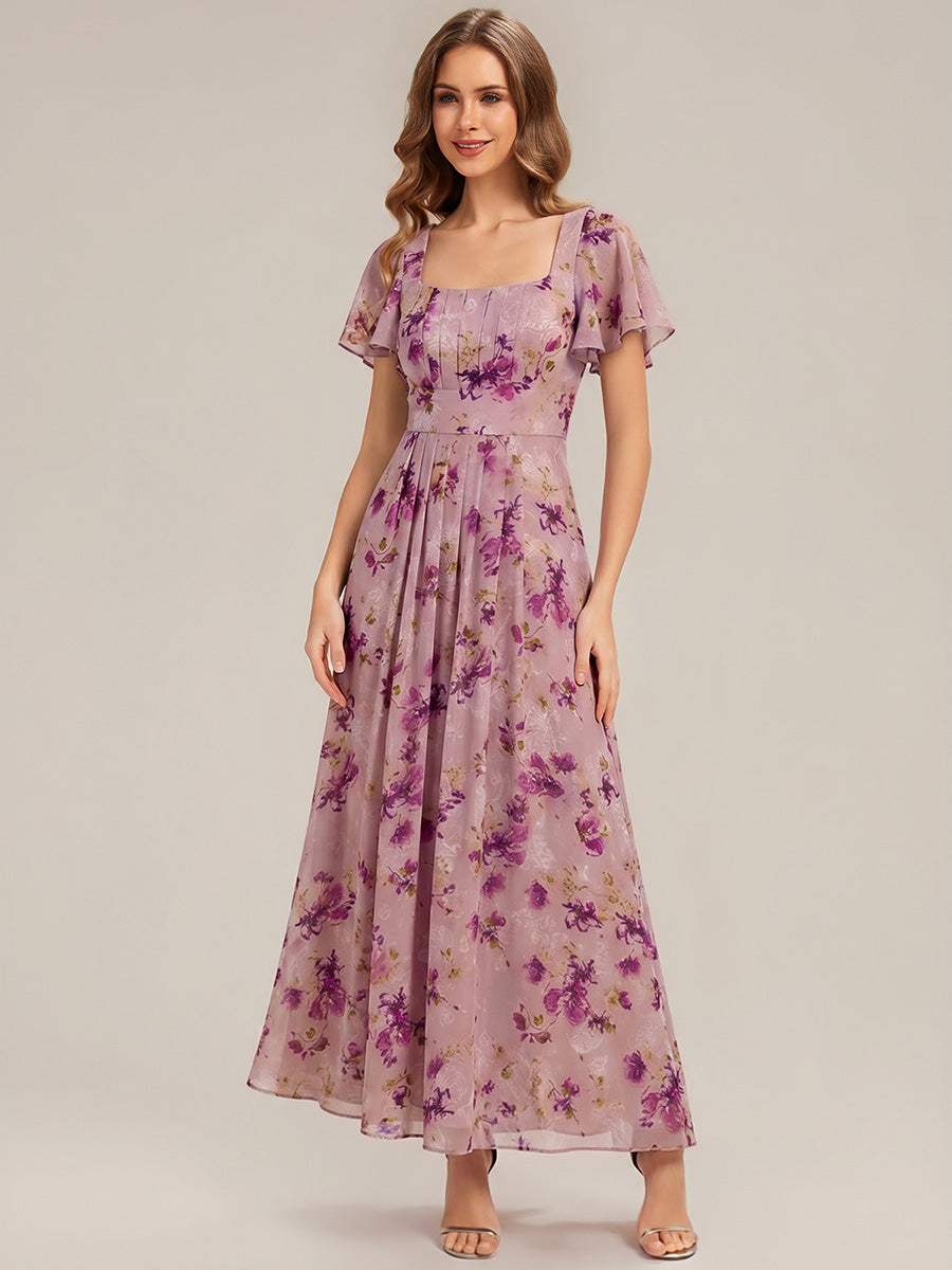 ever AVIEL|Ruched Chiffon Ruffle Sleeve Bridesmaid Dress