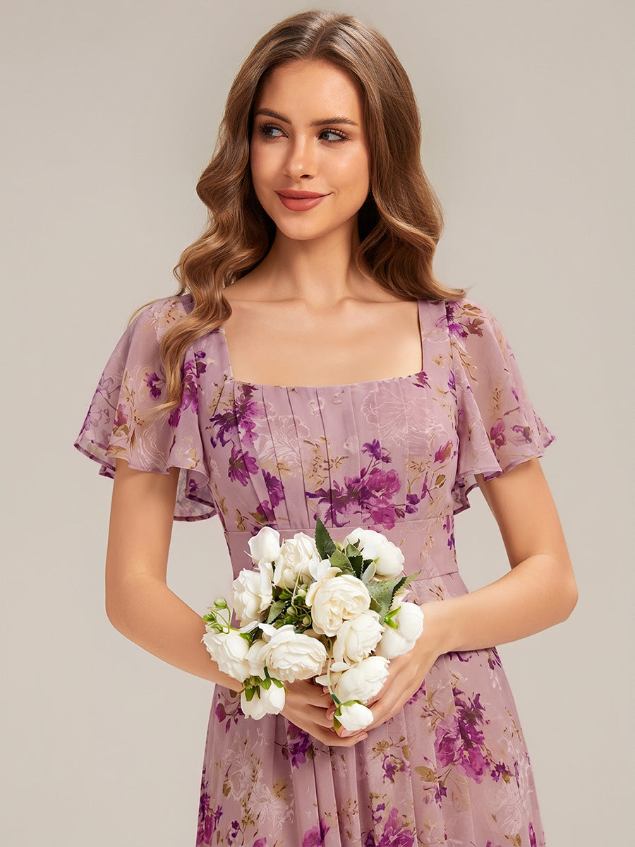 ever AVIEL|Ruched Chiffon Ruffle Sleeve Bridesmaid Dress