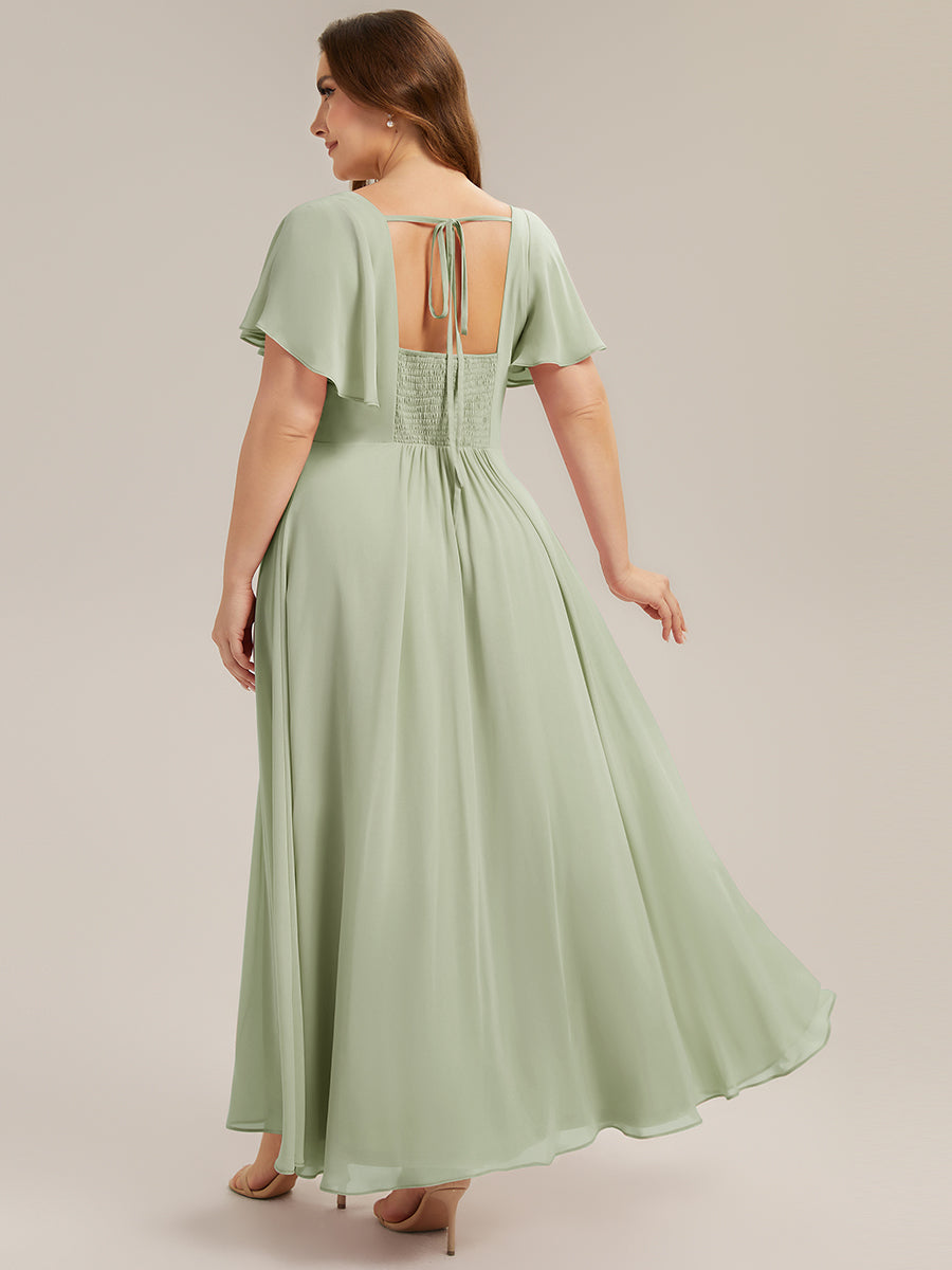 ever AVIEL|Ruched Chiffon Ruffle Sleeve Bridesmaid Dress