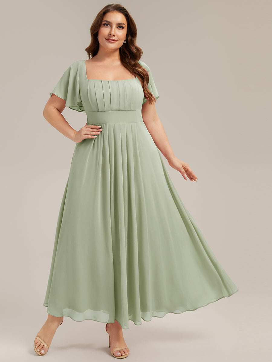 ever AVIEL|Ruched Chiffon Ruffle Sleeve Bridesmaid Dress