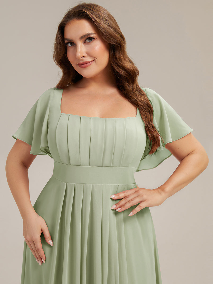 ever AVIEL|Ruched Chiffon Ruffle Sleeve Bridesmaid Dress