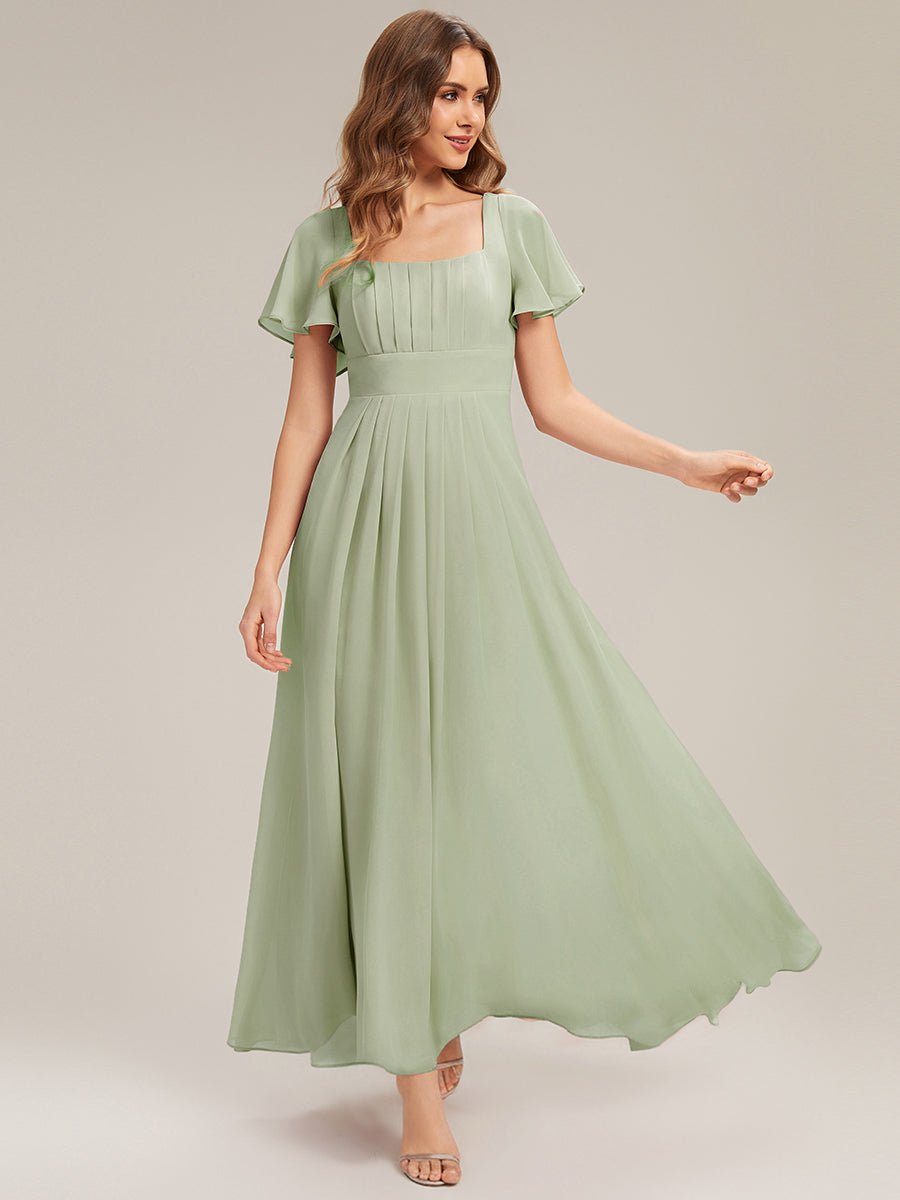 ever AVIEL|Ruched Chiffon Ruffle Sleeve Bridesmaid Dress