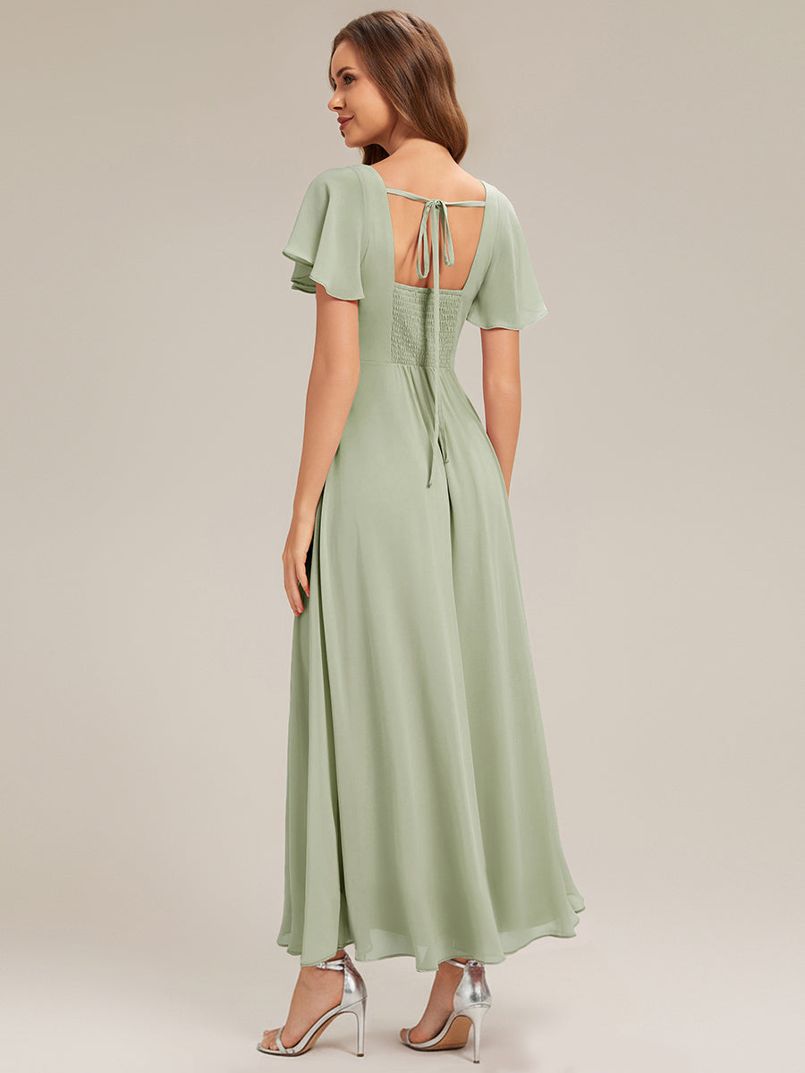 ever AVIEL|Ruched Chiffon Ruffle Sleeve Bridesmaid Dress