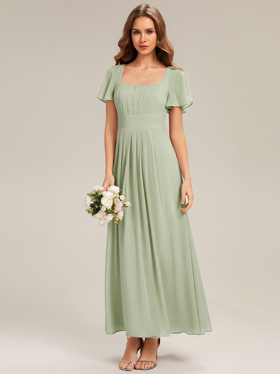 ever AVIEL|Ruched Chiffon Ruffle Sleeve Bridesmaid Dress