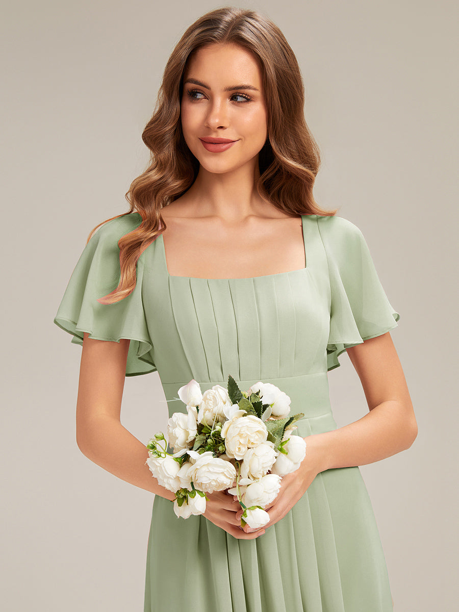 ever AVIEL|Ruched Chiffon Ruffle Sleeve Bridesmaid Dress