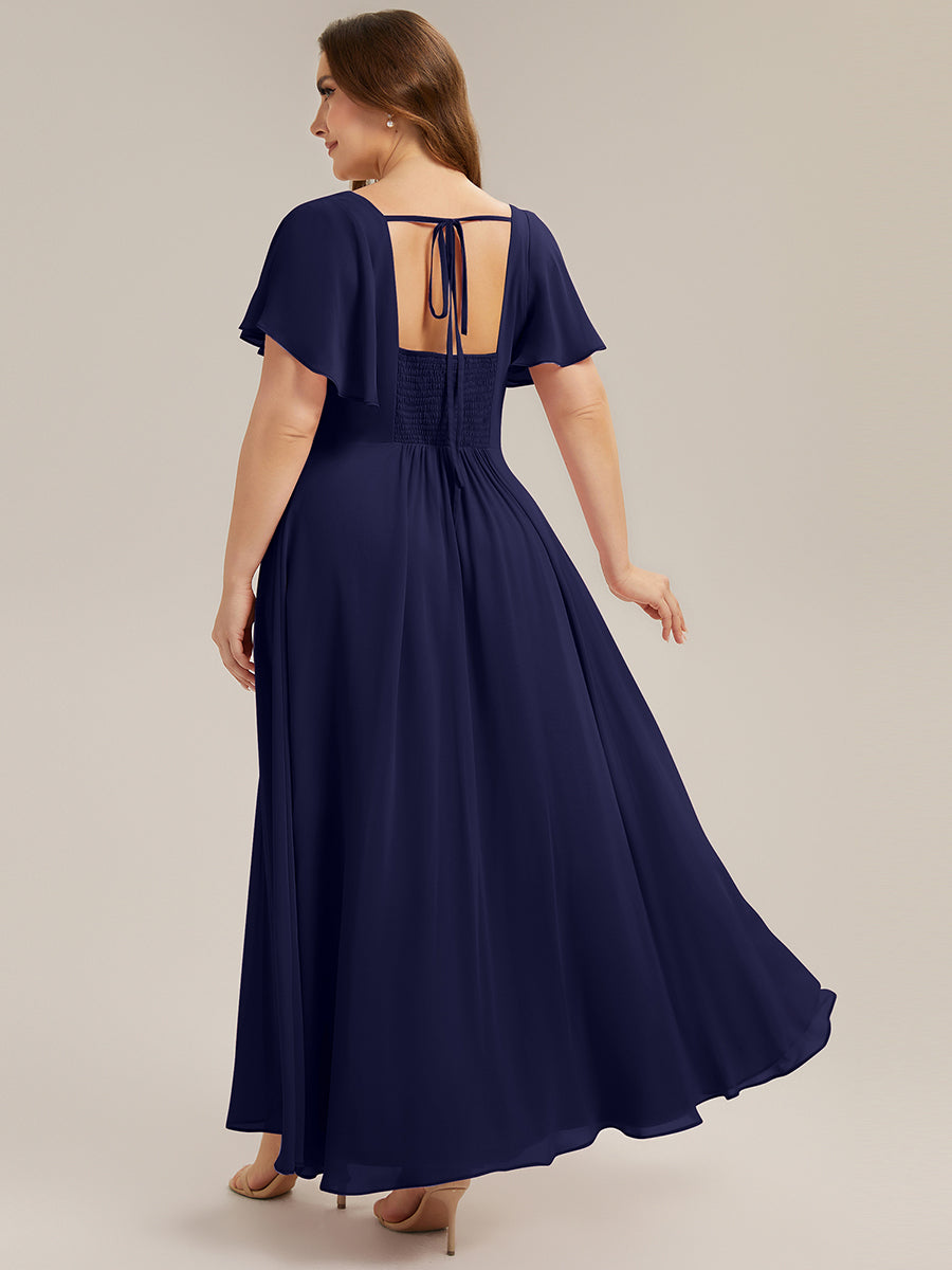 ever AVIEL|Ruched Chiffon Ruffle Sleeve Bridesmaid Dress