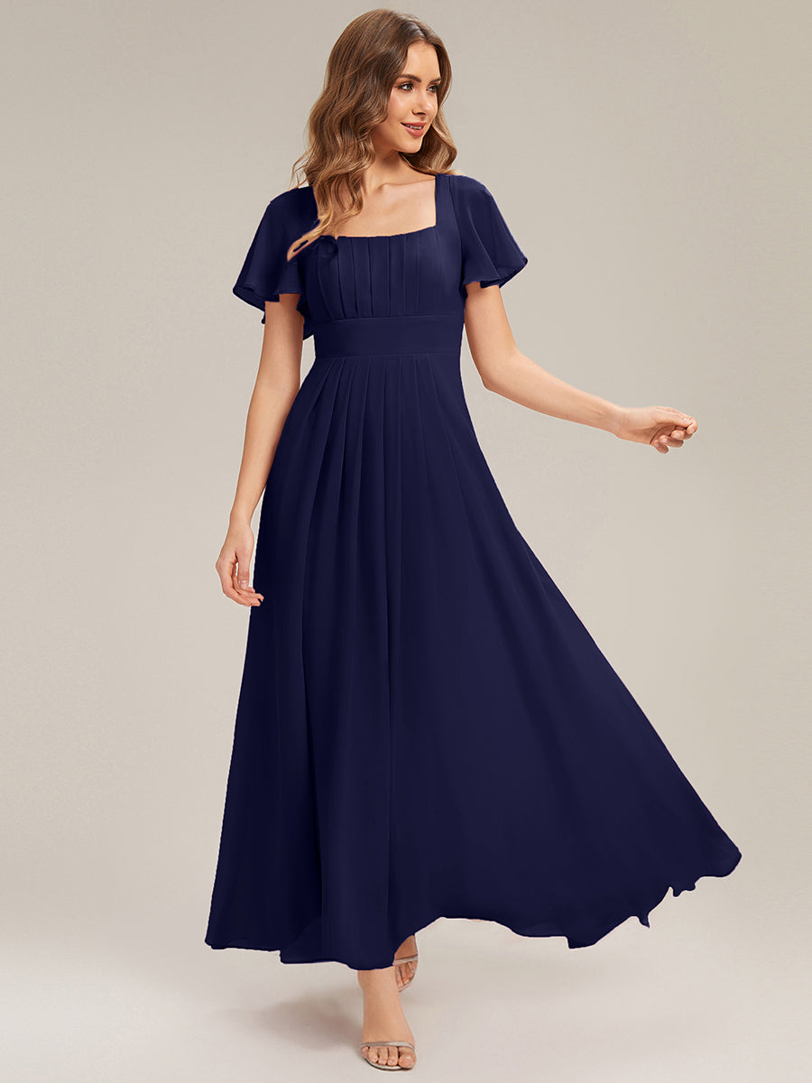 ever AVIEL|Ruched Chiffon Ruffle Sleeve Bridesmaid Dress