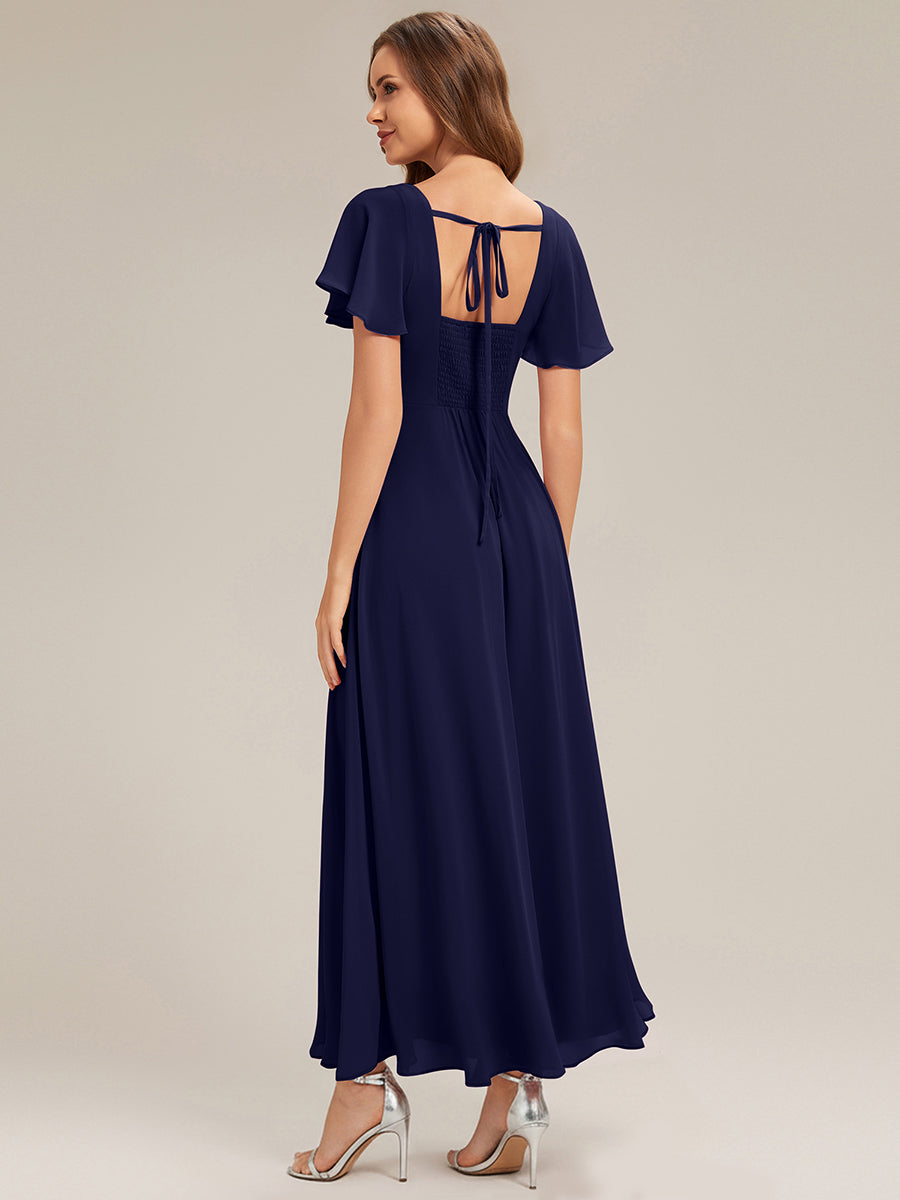 ever AVIEL|Ruched Chiffon Ruffle Sleeve Bridesmaid Dress