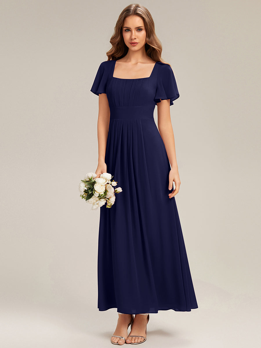 ever AVIEL|Ruched Chiffon Ruffle Sleeve Bridesmaid Dress