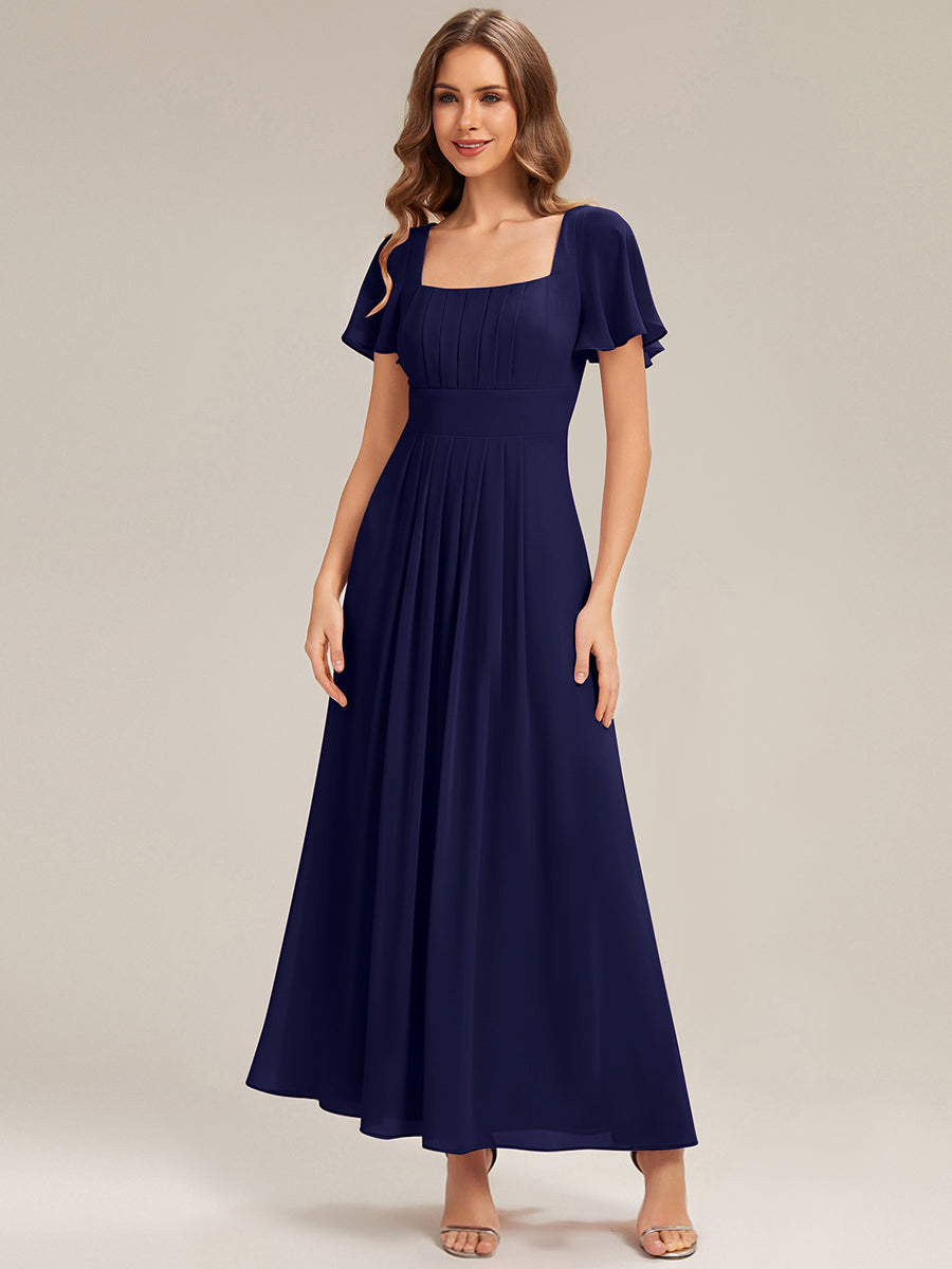 ever AVIEL|Ruched Chiffon Ruffle Sleeve Bridesmaid Dress