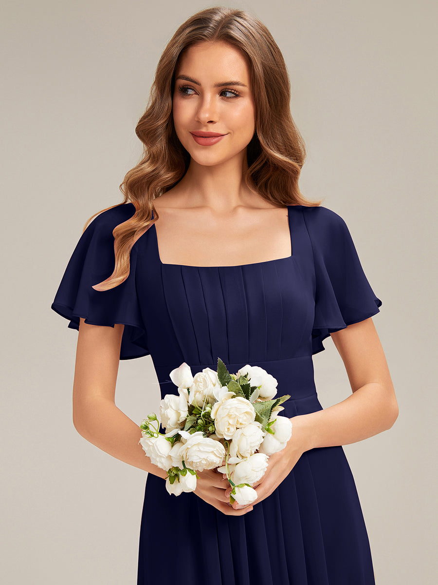 ever AVIEL|Ruched Chiffon Ruffle Sleeve Bridesmaid Dress