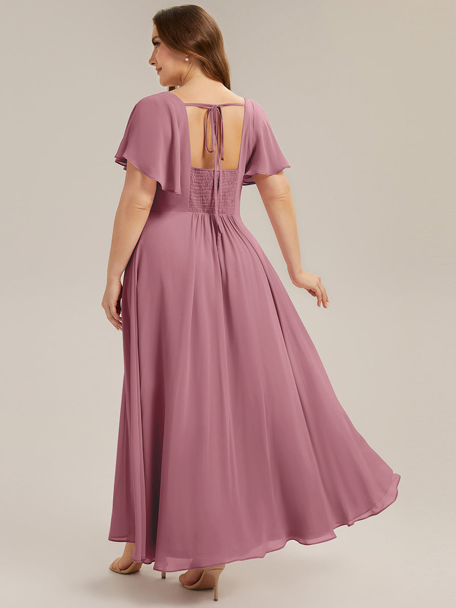 ever AVIEL|Ruched Chiffon Ruffle Sleeve Bridesmaid Dress
