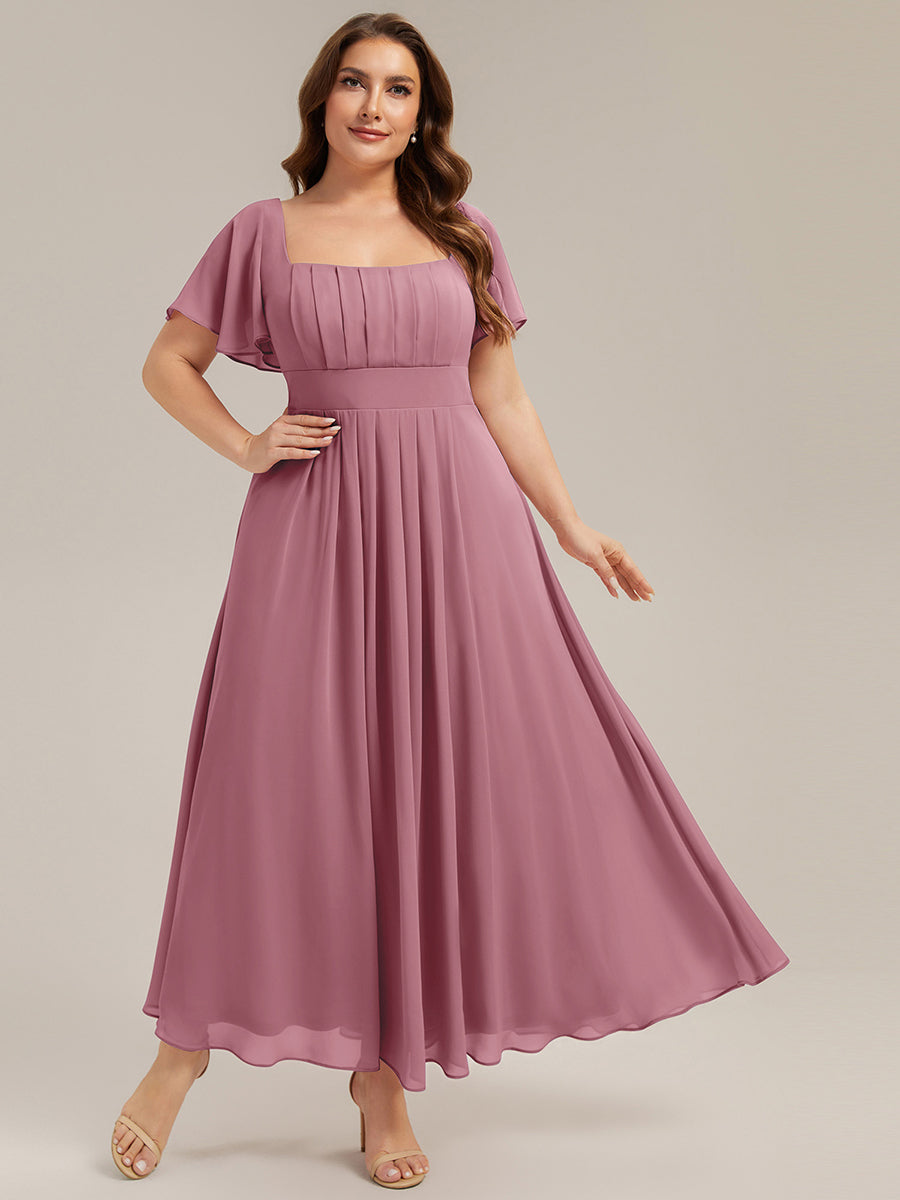 ever AVIEL|Ruched Chiffon Ruffle Sleeve Bridesmaid Dress