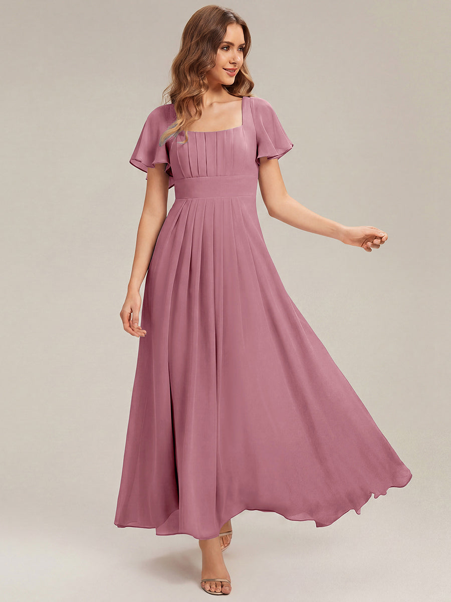 ever AVIEL|Ruched Chiffon Ruffle Sleeve Bridesmaid Dress