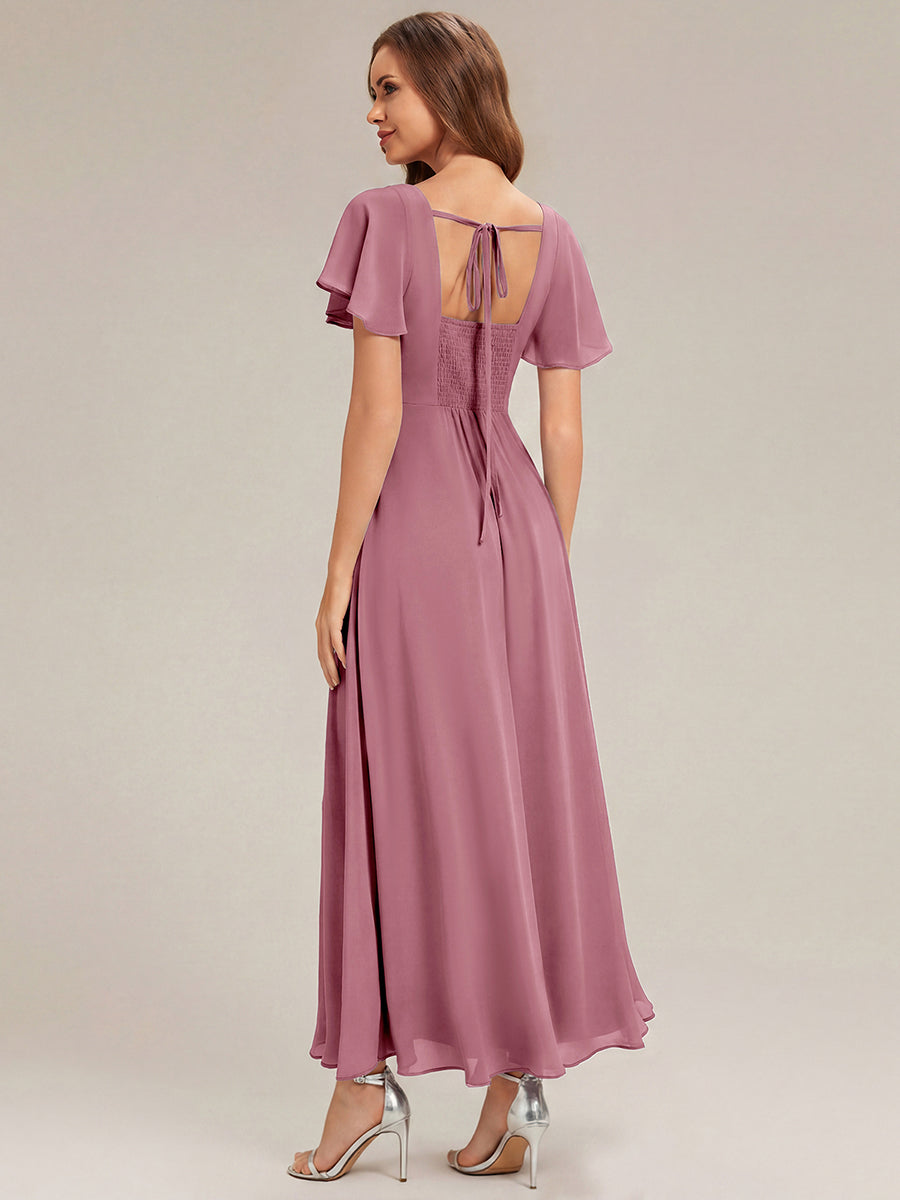 ever AVIEL|Ruched Chiffon Ruffle Sleeve Bridesmaid Dress