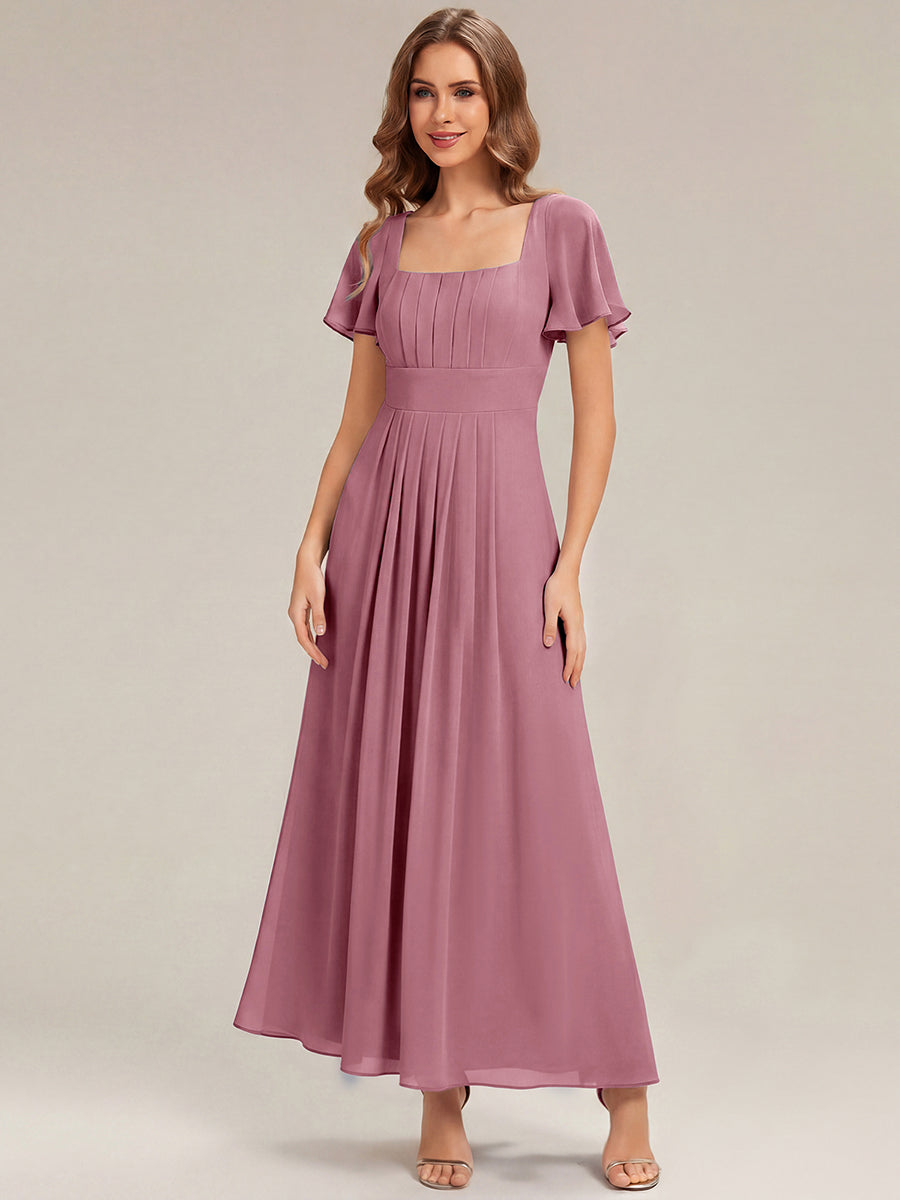 ever AVIEL|Ruched Chiffon Ruffle Sleeve Bridesmaid Dress