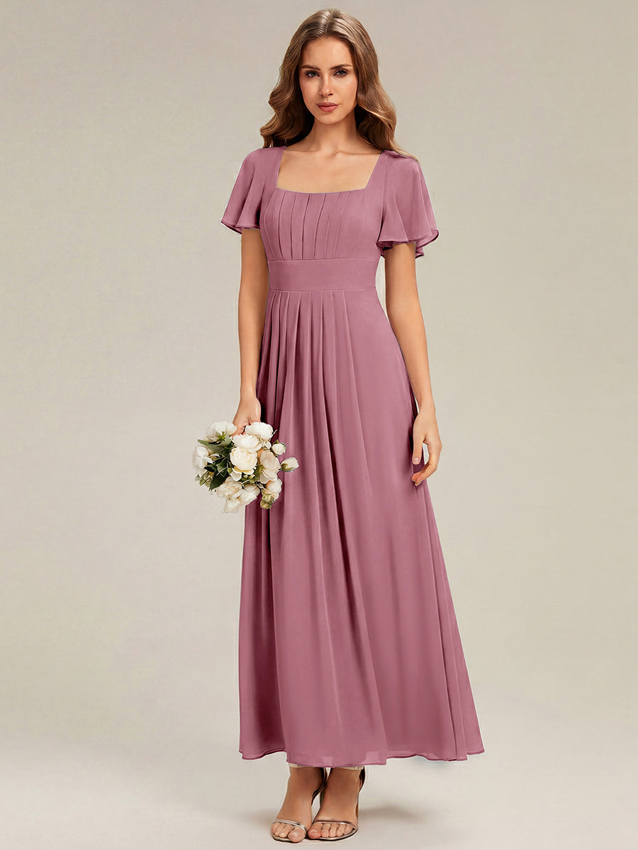 ever AVIEL|Ruched Chiffon Ruffle Sleeve Bridesmaid Dress