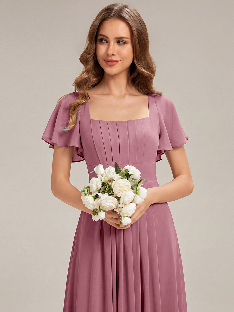 ever AVIEL|Ruched Chiffon Ruffle Sleeve Bridesmaid Dress