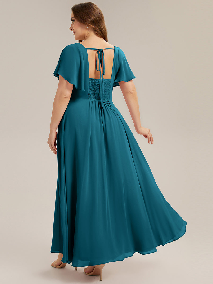 ever AVIEL|Ruched Chiffon Ruffle Sleeve Bridesmaid Dress