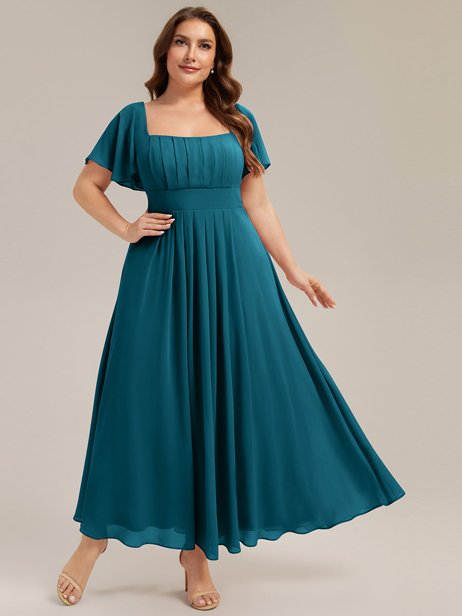 ever AVIEL|Ruched Chiffon Ruffle Sleeve Bridesmaid Dress