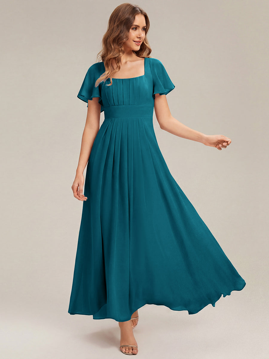 ever AVIEL|Ruched Chiffon Ruffle Sleeve Bridesmaid Dress