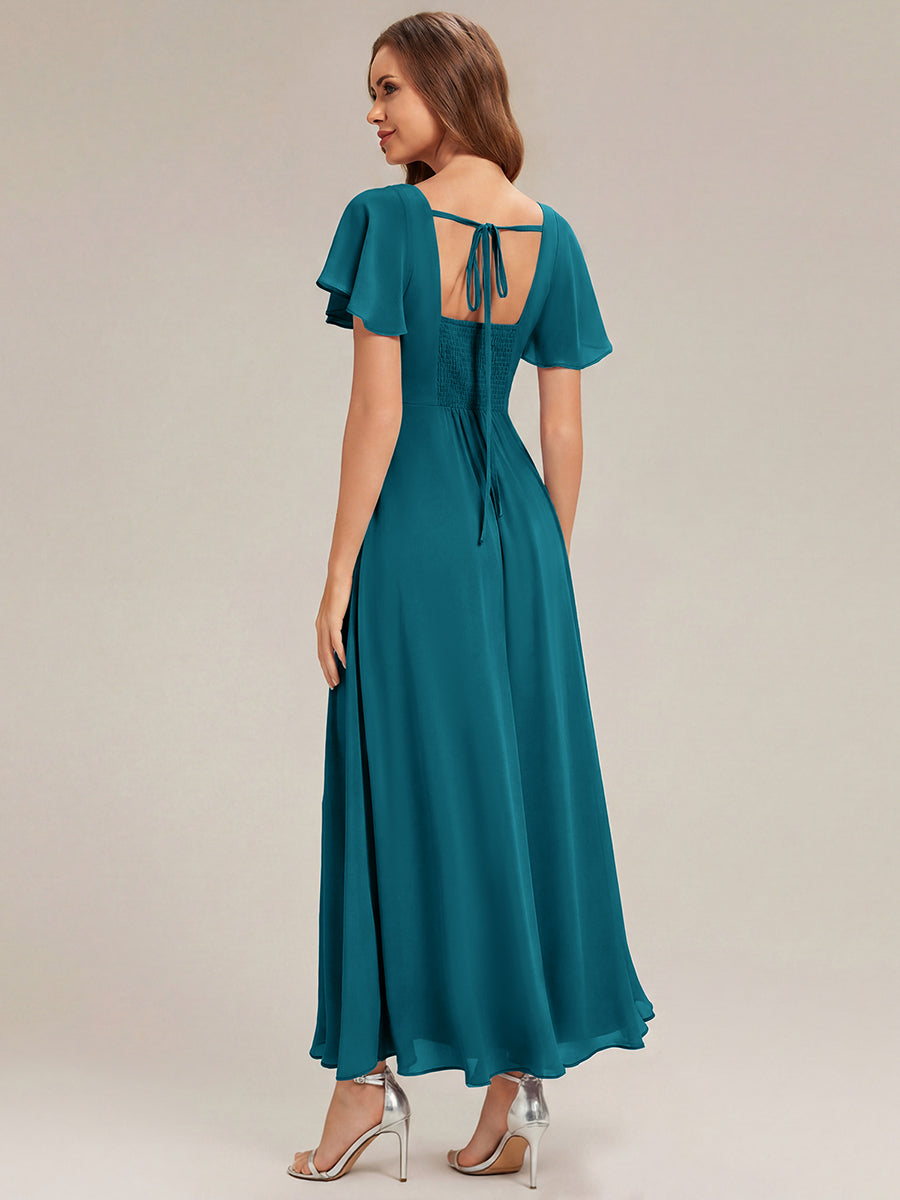 ever AVIEL|Ruched Chiffon Ruffle Sleeve Bridesmaid Dress