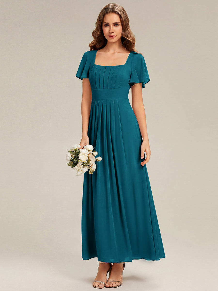ever AVIEL|Ruched Chiffon Ruffle Sleeve Bridesmaid Dress