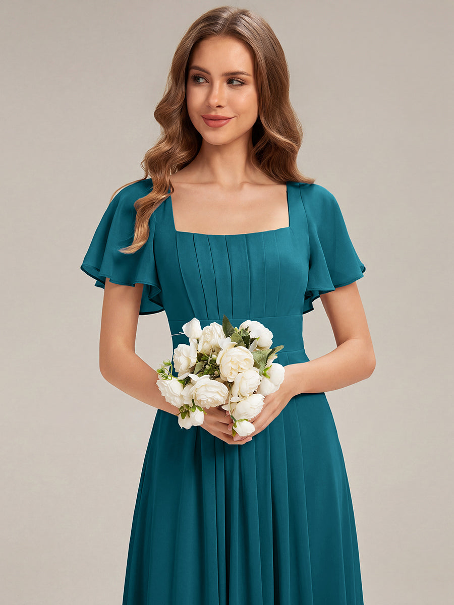 ever AVIEL|Ruched Chiffon Ruffle Sleeve Bridesmaid Dress