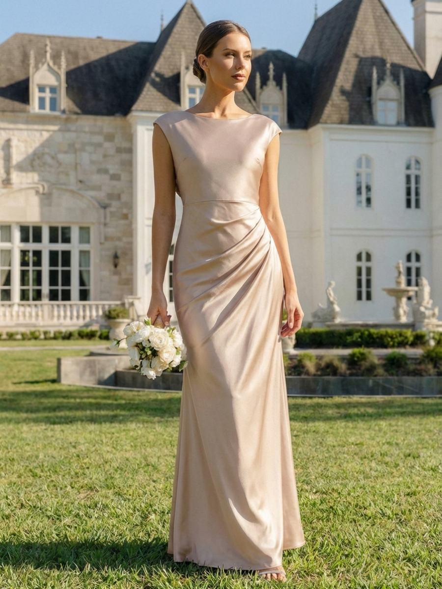 Bodycon Satin Cap Sleeve Bridesmaid Dress