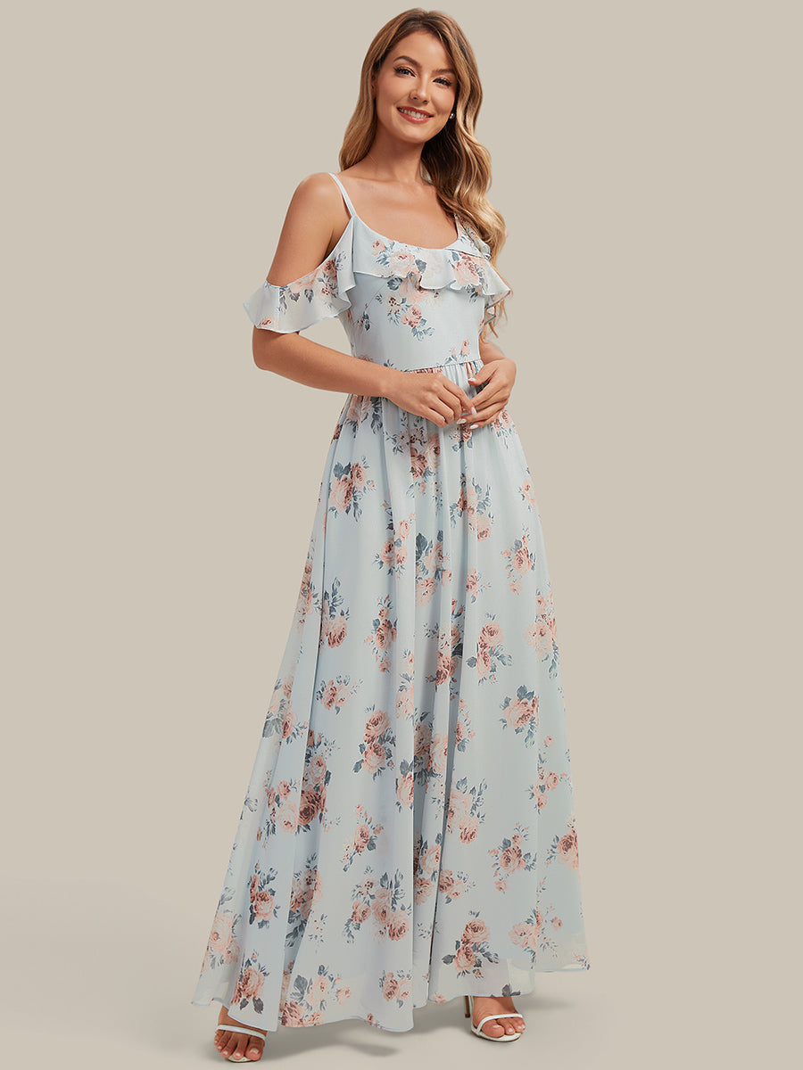 ever AIDA|Cold Shoulder Chiffon Ruffle Sleeve Bridesmaid Dress