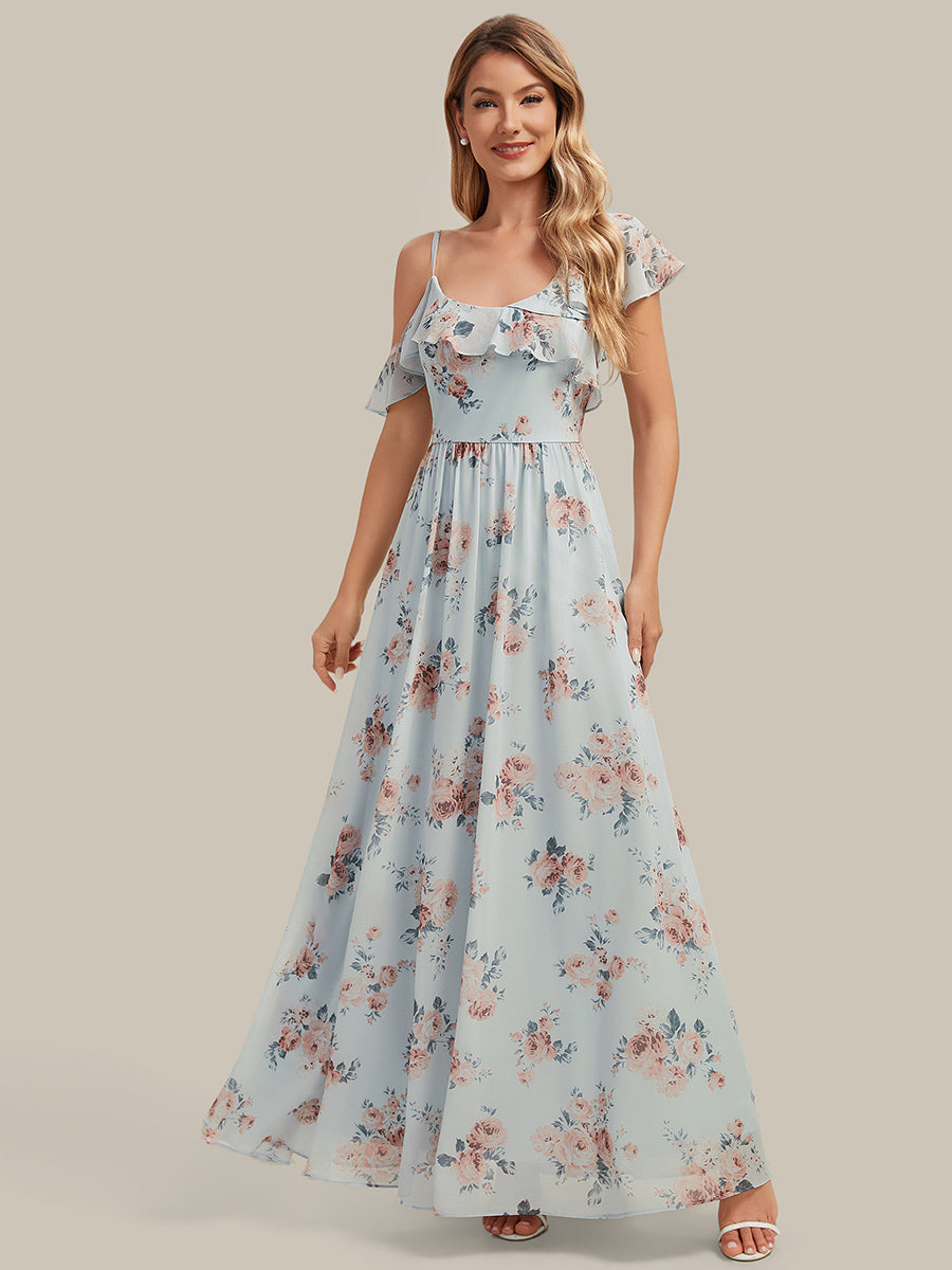 ever AIDA|Cold Shoulder Chiffon Ruffle Sleeve Bridesmaid Dress