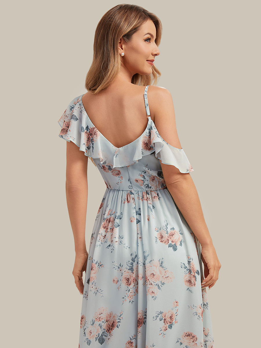 ever AIDA|Cold Shoulder Chiffon Ruffle Sleeve Bridesmaid Dress