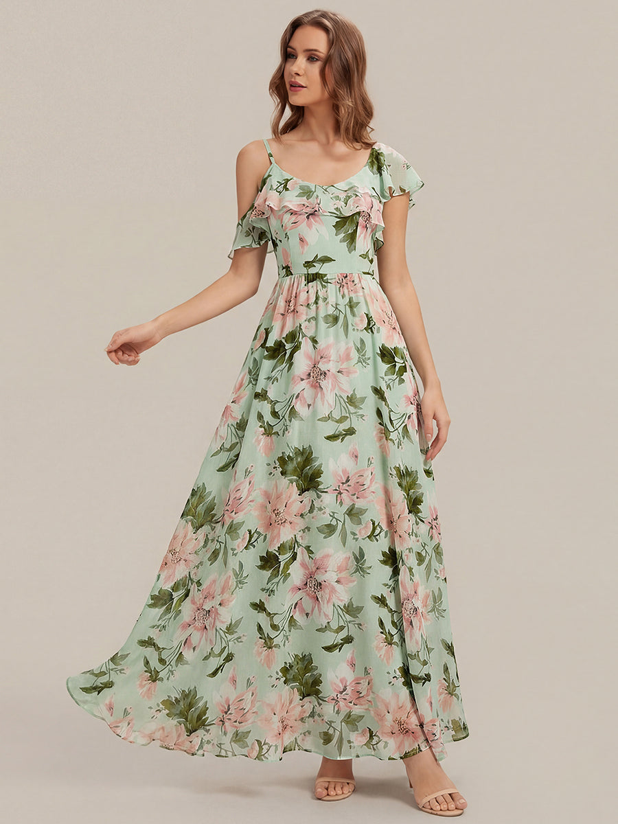 ever AIDA|Cold Shoulder Chiffon Ruffle Sleeve Bridesmaid Dress