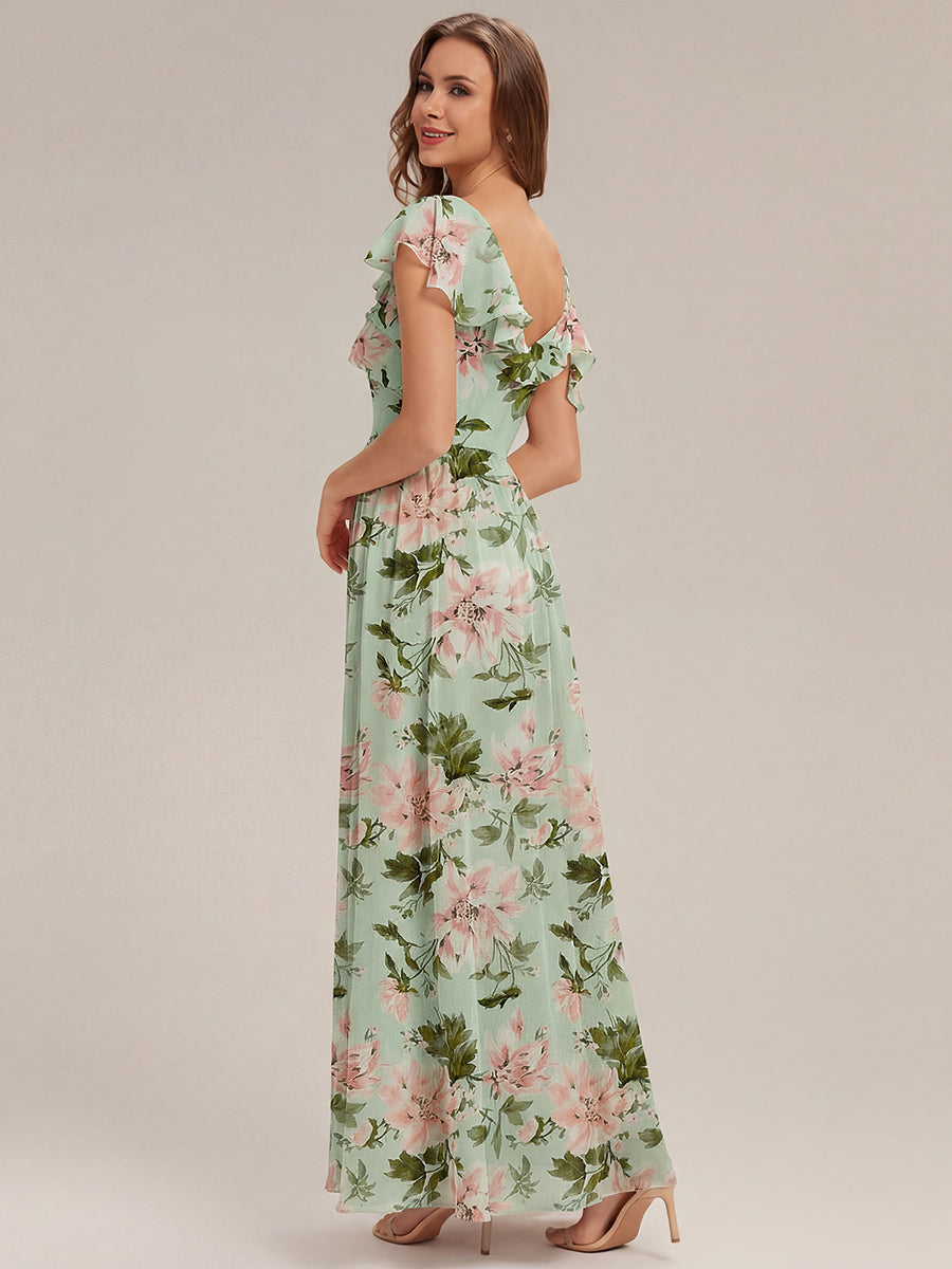 ever AIDA|Cold Shoulder Chiffon Ruffle Sleeve Bridesmaid Dress