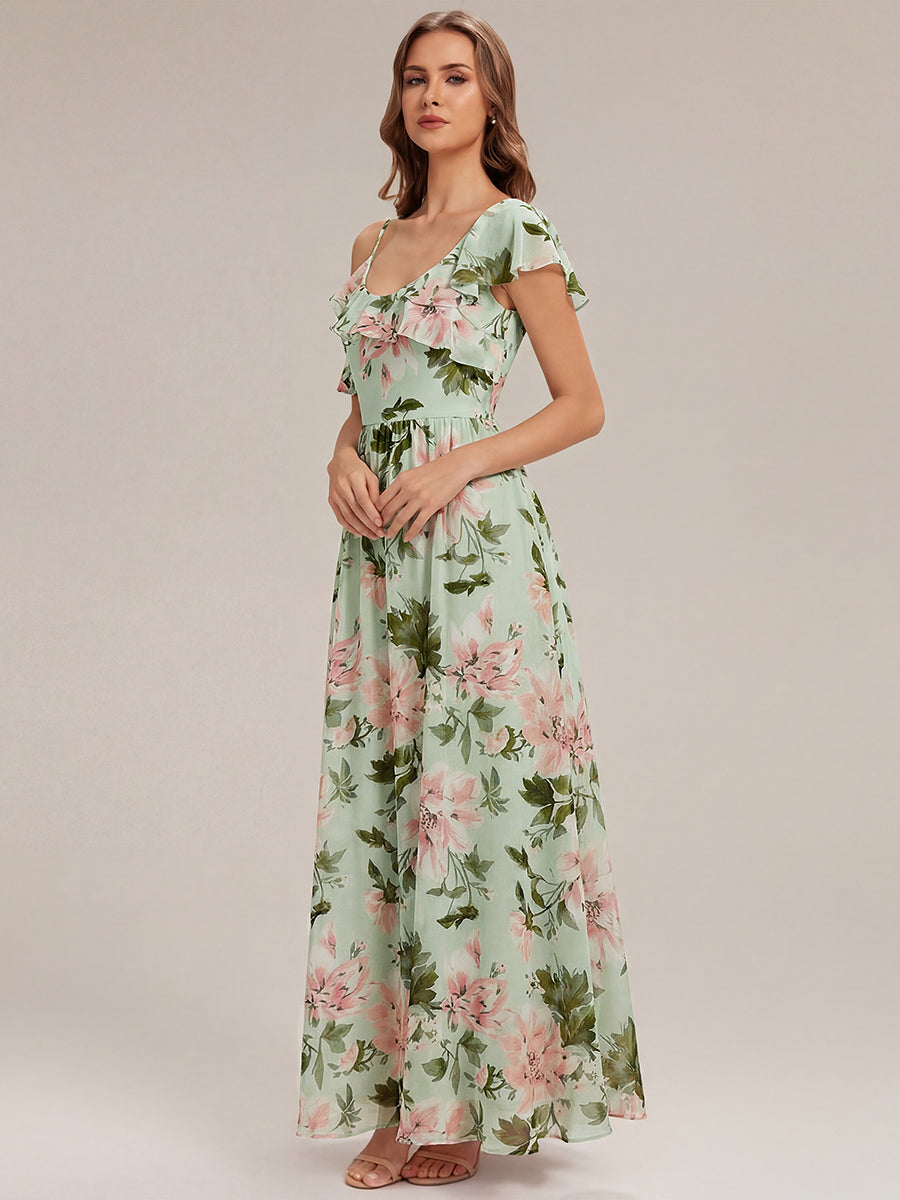 ever AIDA|Cold Shoulder Chiffon Ruffle Sleeve Bridesmaid Dress