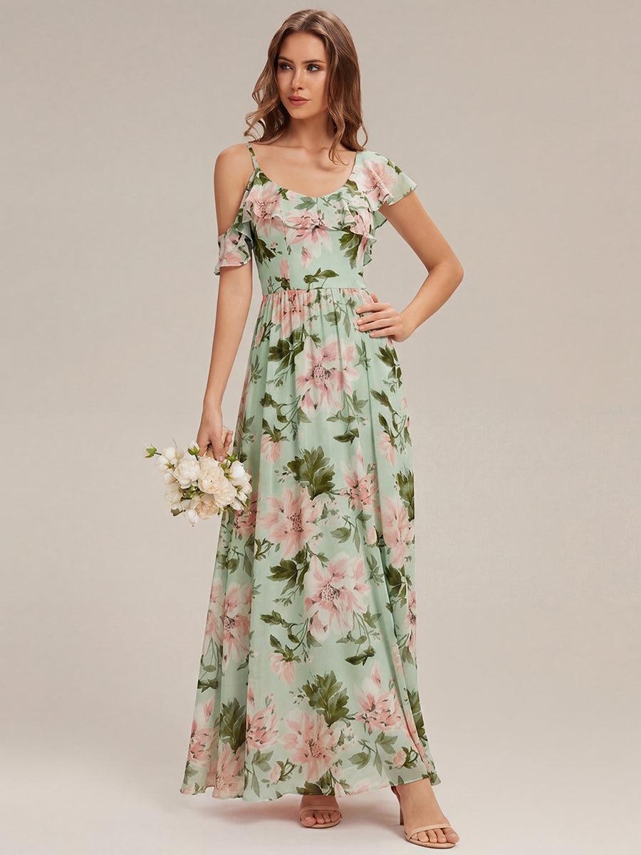 ever AIDA|Cold Shoulder Chiffon Ruffle Sleeve Bridesmaid Dress