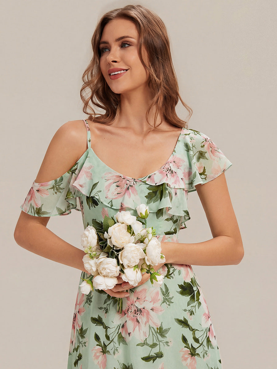 ever AIDA|Cold Shoulder Chiffon Ruffle Sleeve Bridesmaid Dress