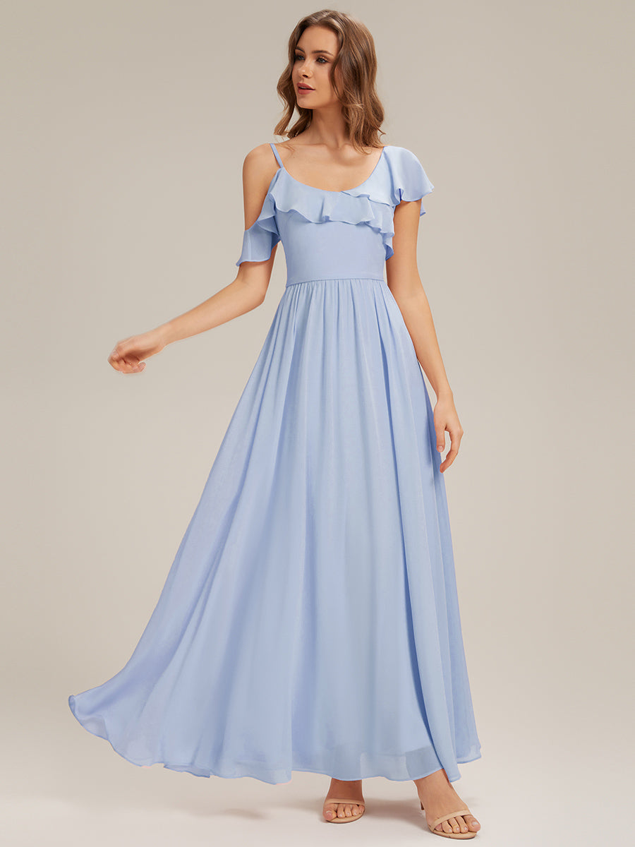 ever AIDA|Cold Shoulder Chiffon Ruffle Sleeve Bridesmaid Dress