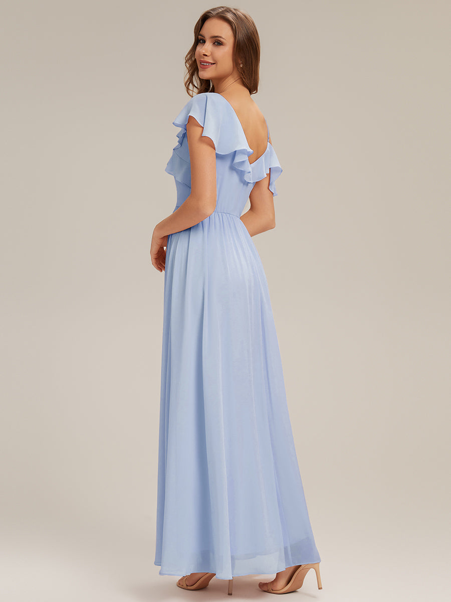 ever AIDA|Cold Shoulder Chiffon Ruffle Sleeve Bridesmaid Dress