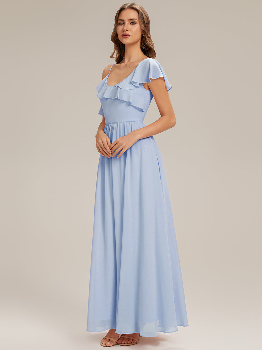 ever AIDA|Cold Shoulder Chiffon Ruffle Sleeve Bridesmaid Dress