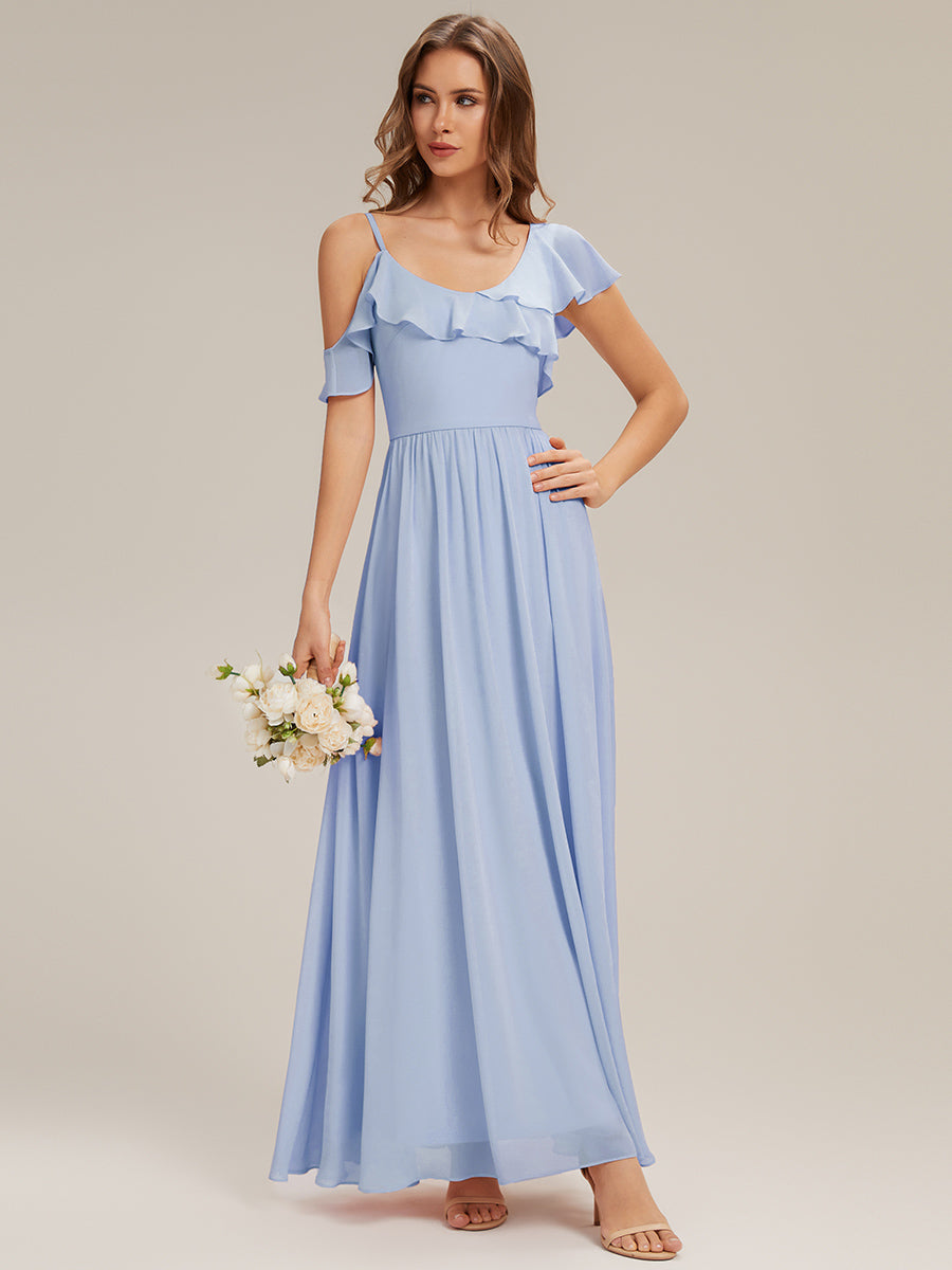 ever AIDA|Cold Shoulder Chiffon Ruffle Sleeve Bridesmaid Dress