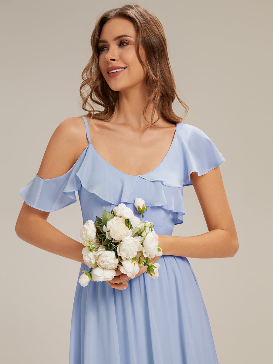 ever AIDA|Cold Shoulder Chiffon Ruffle Sleeve Bridesmaid Dress