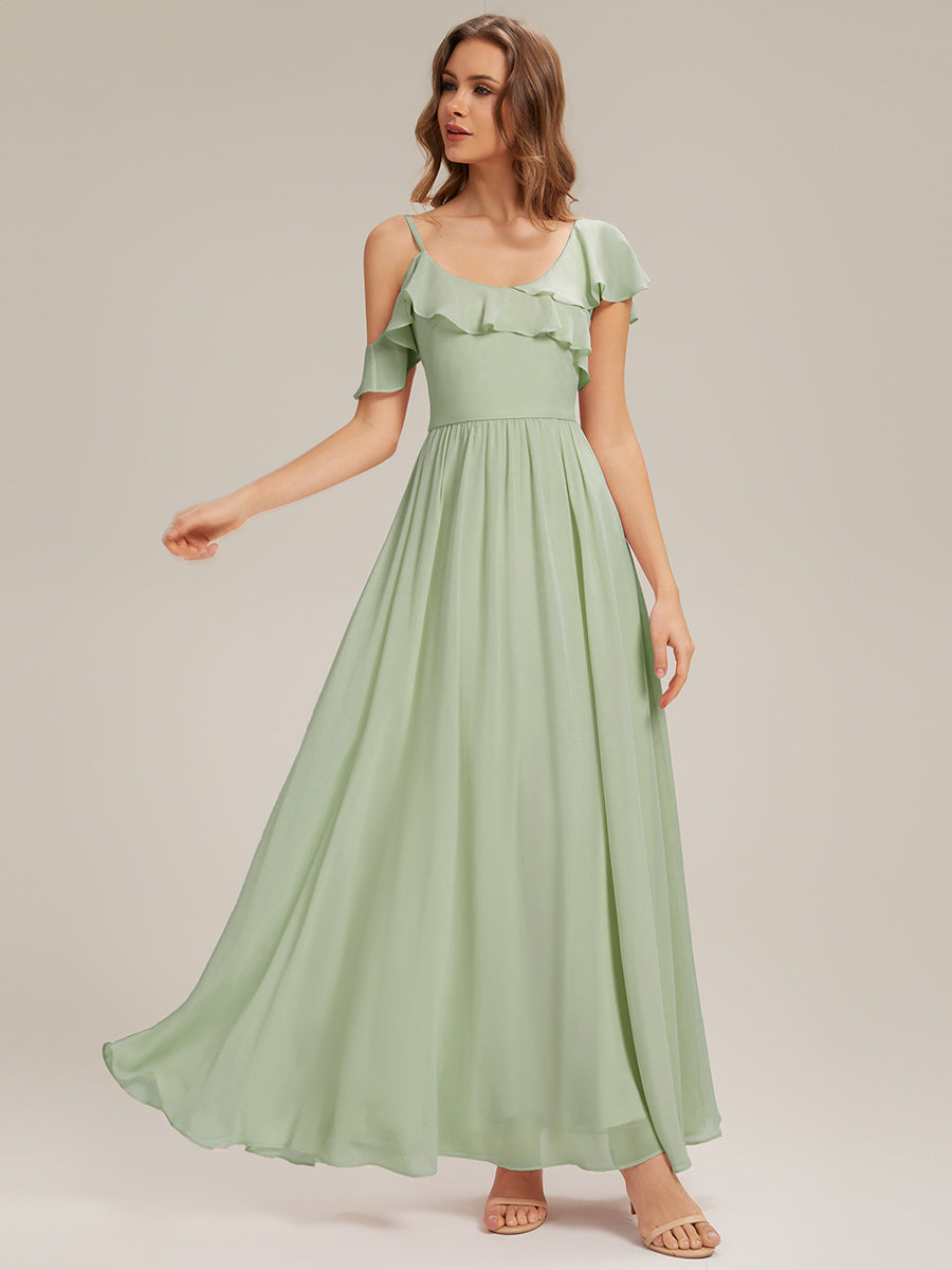 ever AIDA|Cold Shoulder Chiffon Ruffle Sleeve Bridesmaid Dress