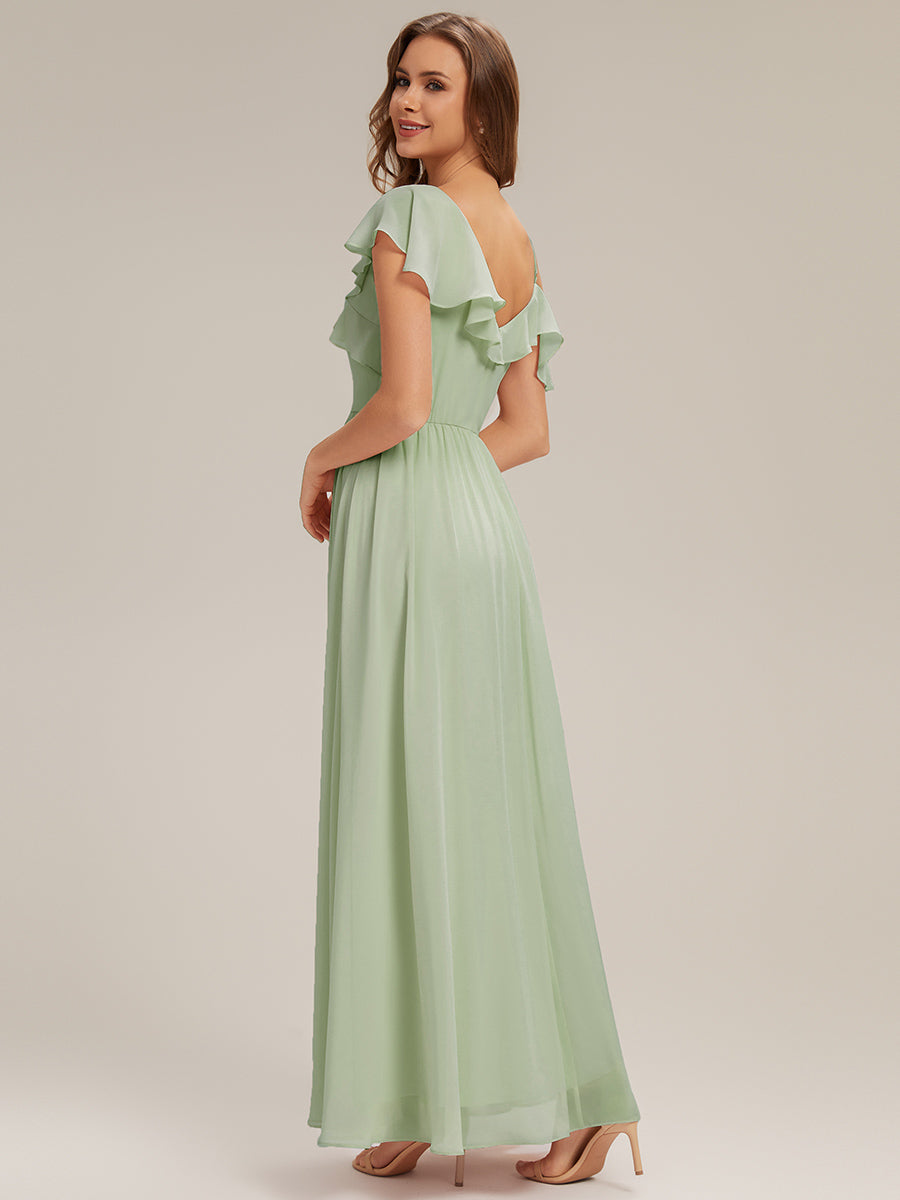 ever AIDA|Cold Shoulder Chiffon Ruffle Sleeve Bridesmaid Dress
